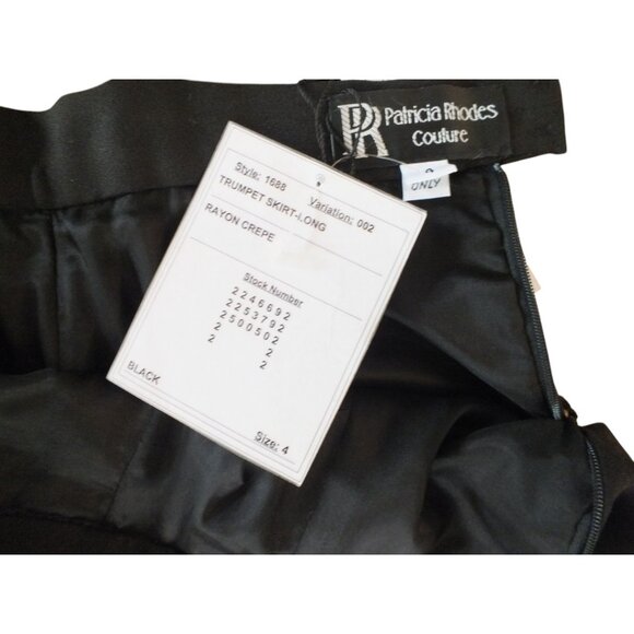 90's Patricia Rhodes Couture Black Rayon Crepe Trumpet Maxi Skirt Lined 4 - Picture 9 of 11